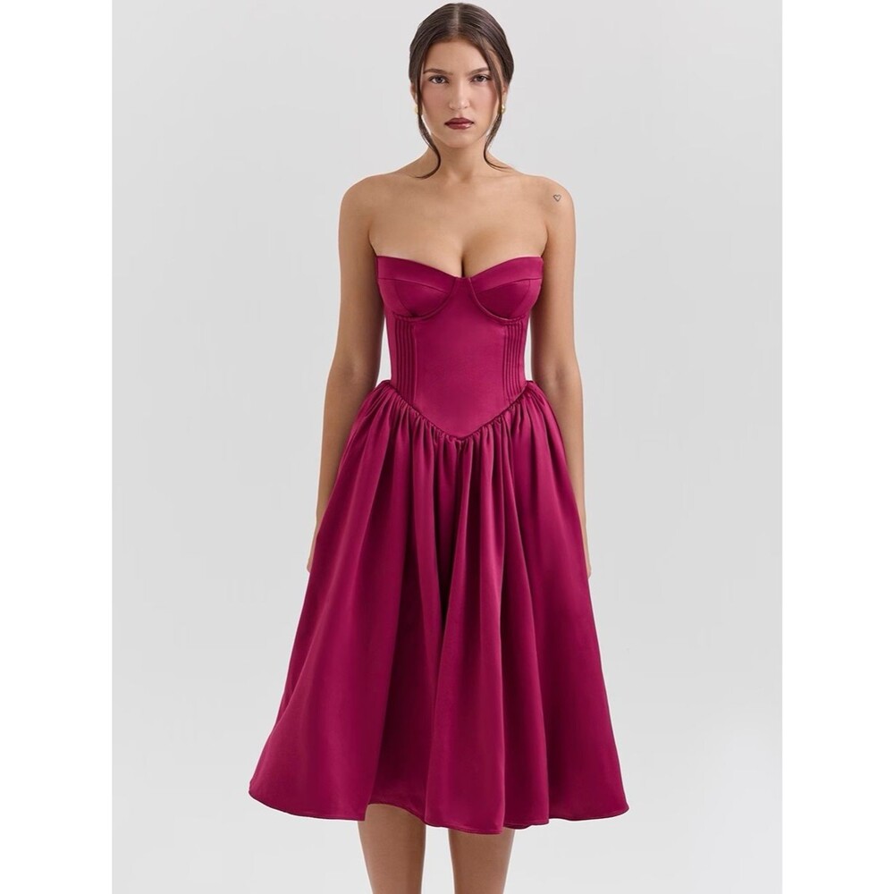 ✨ House of CB Coco Burgundy Satin Tulle Midi Dress ✨